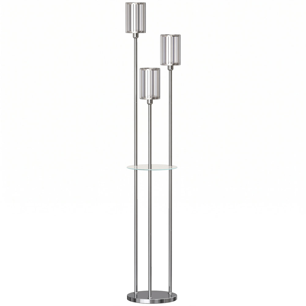 HOMCOM Floor Lamp with Shelves, 3-Light Crystal Standing Lamp with Glass Shades and Foot Switch, Bulbs Not Included, Chrome