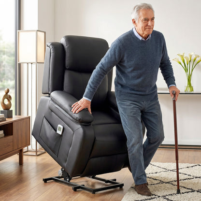 HOMCOM Riser and Recliner Chair with Vibration Massage, PU Leather Power Lift Chair for Elderly, Black