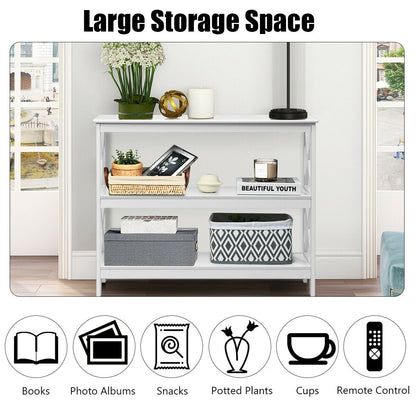 Industrial 3-Tier Console Table with Storage Shelf-White