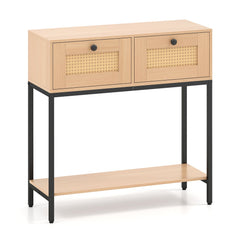 80 CM Boho Console Table with 2 Drawers and Bottom Shelf-Natural