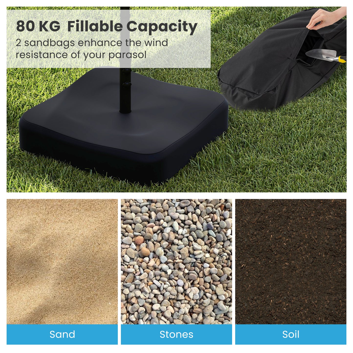 80 kg Patio Umbrella Base with 2 Sandbags and Dust-proof Cover