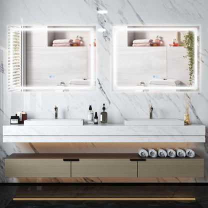 80 x 60 CM LED Bathroom Mirror with 3-Color Dimmable Lights