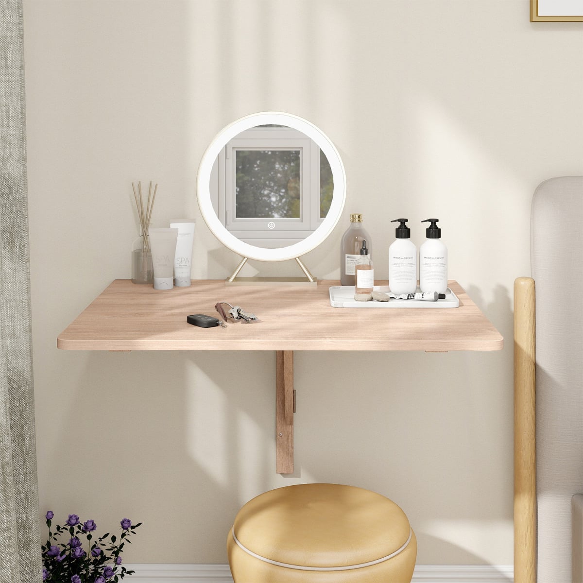80 x 60 cm Wall Mounted Folding Table Drop-Leaf Floating Writing Desk-Coffee
