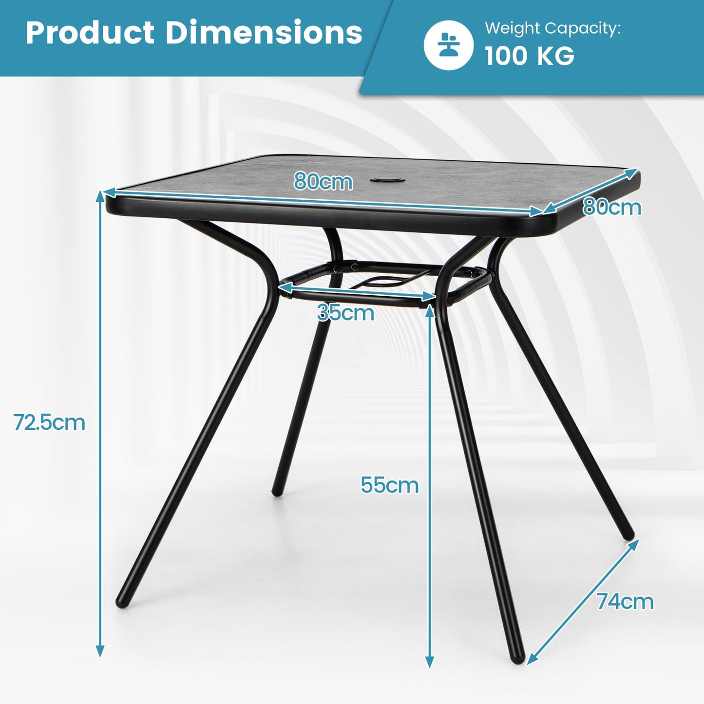 80 x 80 cm Patio Dining Table for 4 Persons with Faux Marble Top-Grey