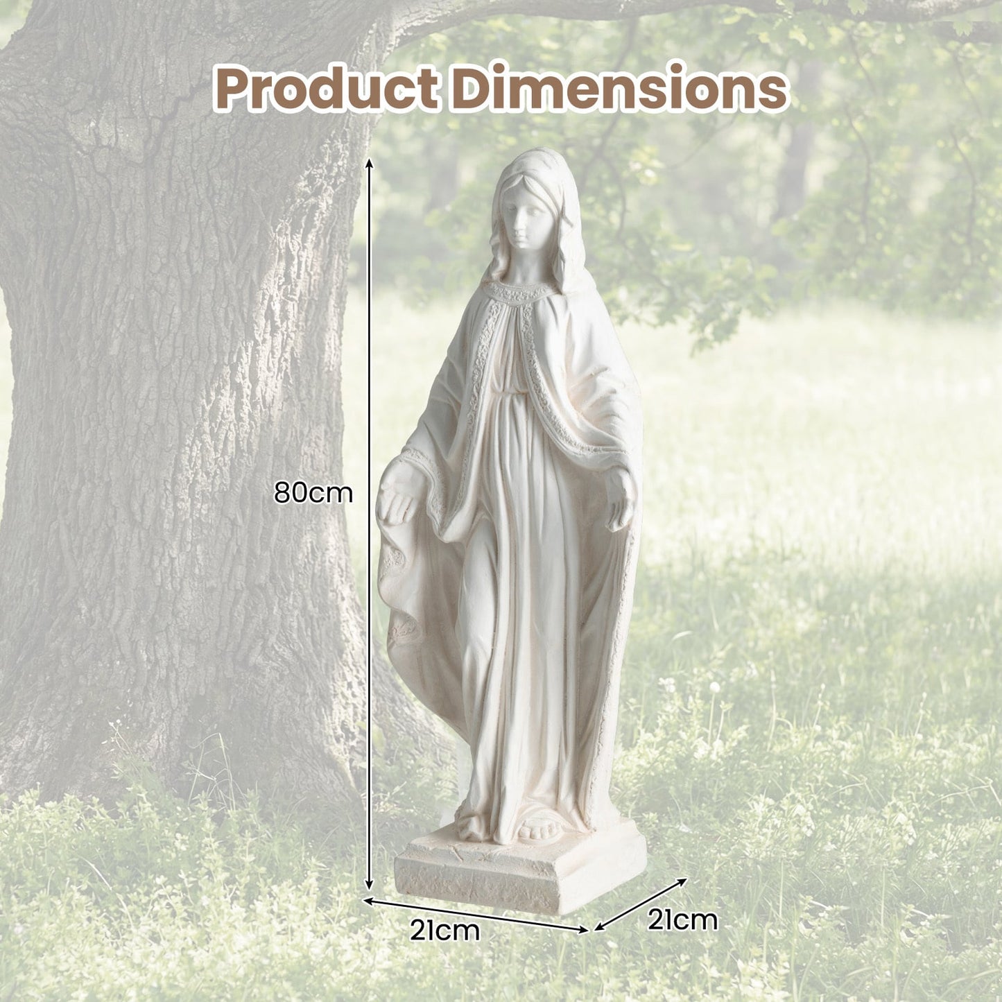 80cm Virgin Mary Statue with Aged Finish for Yard Patio-White