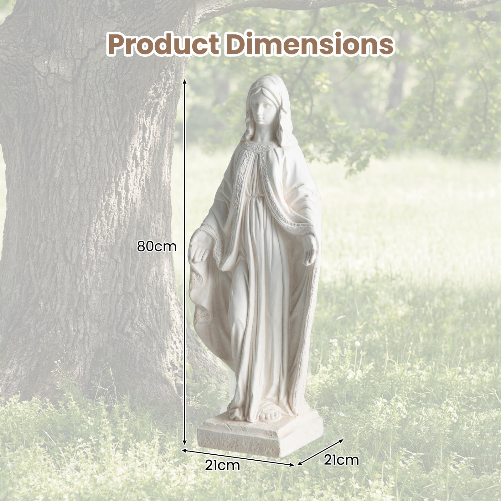 80cm Virgin Mary Statue with Aged Finish for Yard Patio-White