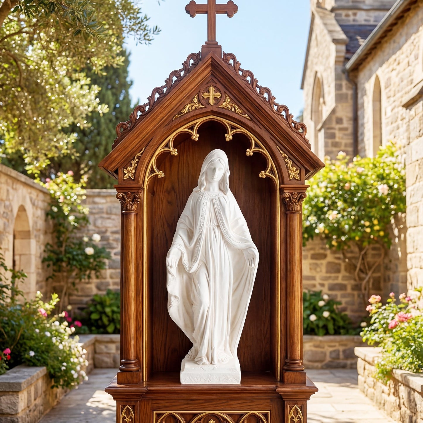 80cm Virgin Mary Statue with Aged Finish for Yard Patio-White