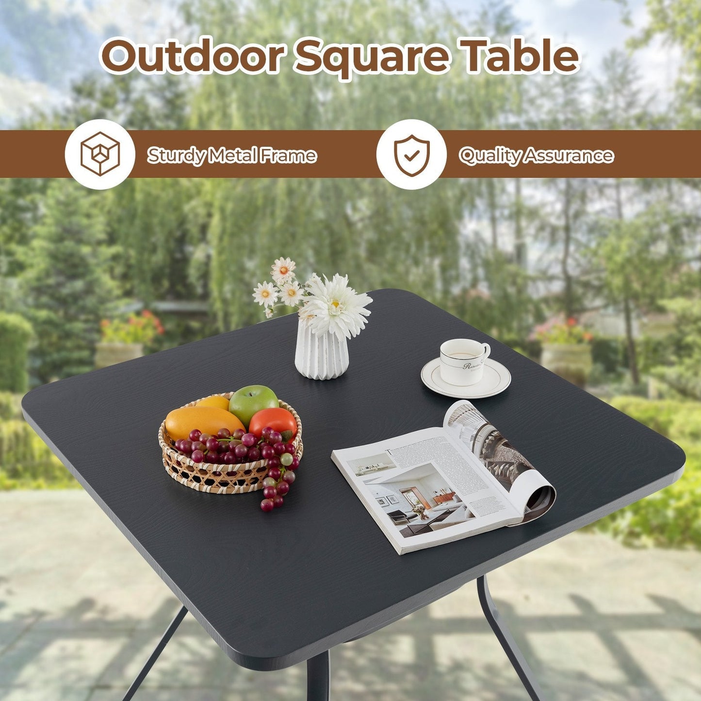 80cm Patio Metal Square Table for Dining with 4 Curved Legs-Grey