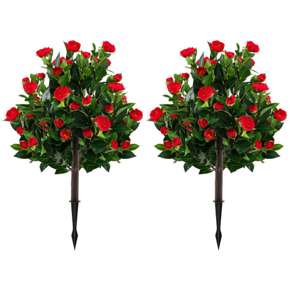80cm Artificial Camellia Tree Set of 2 with Ground Spikes-Green-Set of 2