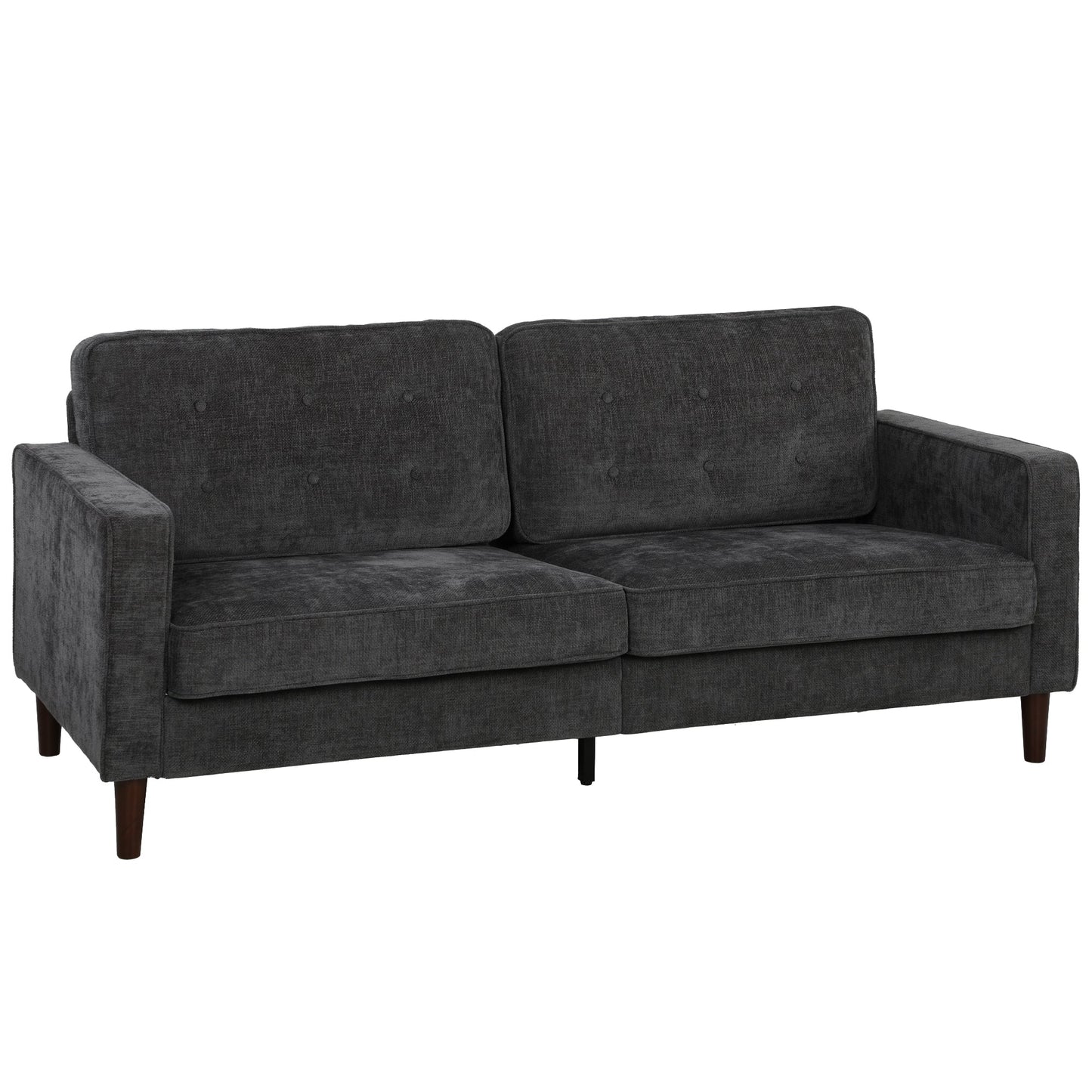HOMCOM 3 Seater Sofa Button Tufted Upholstered Velvet Couch with Wood Legs for Living Room, Dark Grey