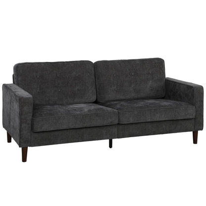 HOMCOM 3 Seater Sofa Button Tufted Upholstered Velvet Couch with Wood Legs for Living Room, Dark Grey