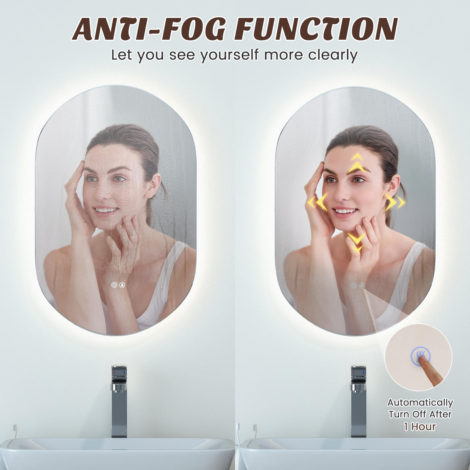 80 x 50 CM Oval LED Wall Mirror with Dimmable 3-Color Lights and Smart Touch