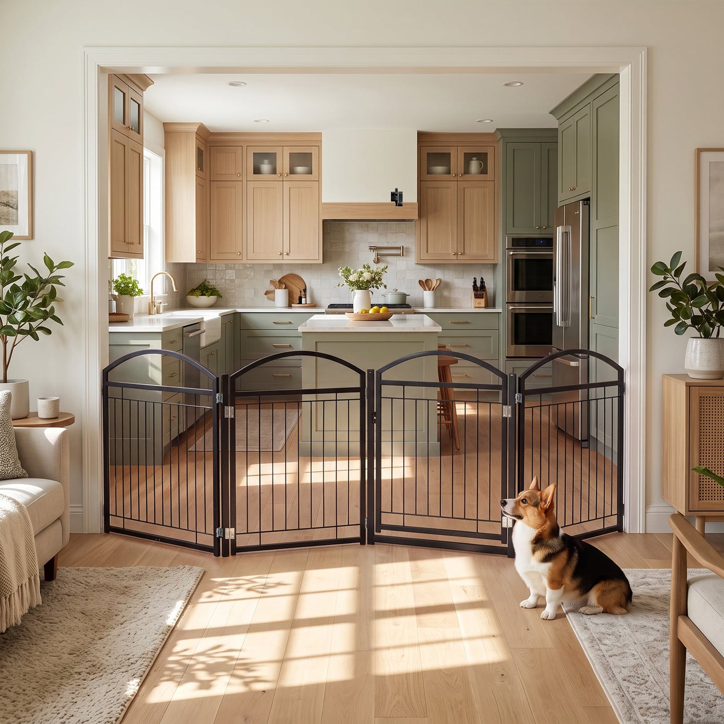81 cm Foldable Dog Barrier Gate with 4 Panels and Door for Small Dogs Indoor Outdoor-Black