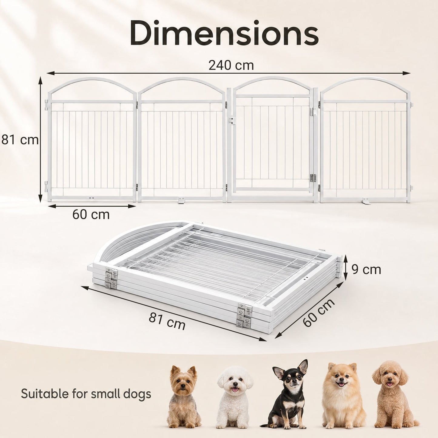 81 cm Foldable Dog Barrier Gate with 4 Panels and Door for Small Dogs Indoor Outdoor-White