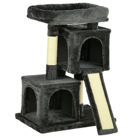 PawHut Cat Tree for Indoor Cats 81cm Cat Scratching Post Scratch Board Kitten Tower Climbing Frame Black