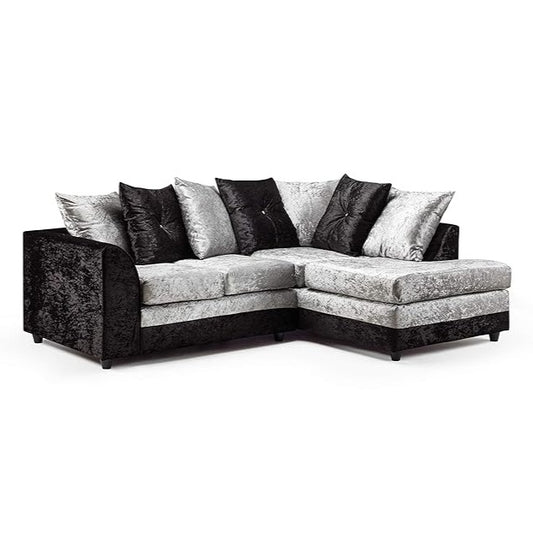 Dyla Crushed Velvet Corner Sofa - Black/Silver