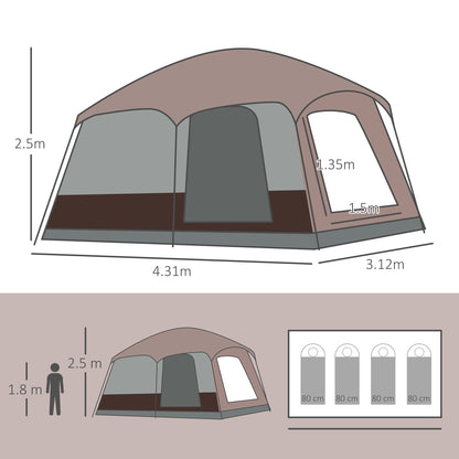 Outsunny 3-4 Man Two Room Camping Tent Dome Tent with Vestibule, UV50+ Cabin Tent with 3000 mm Water Column, Groundsheet, Portable Carry Bag, for Travel, Hiking, Sport