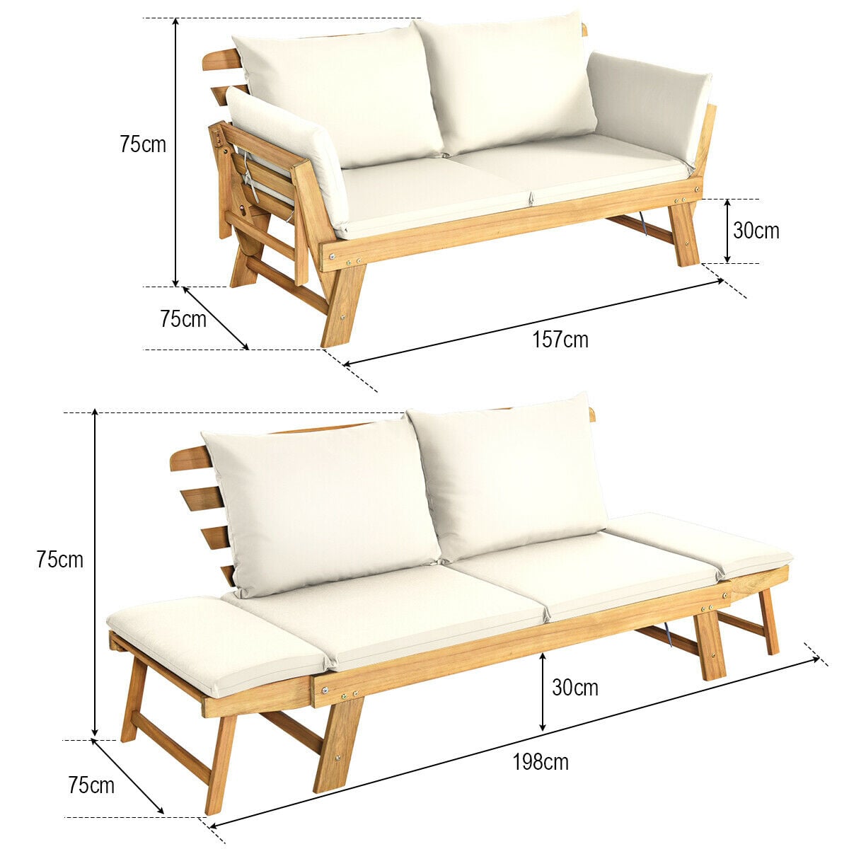 3 in 1 Convertible Cushioned Loveseat Lounger Couch with Pillows-White