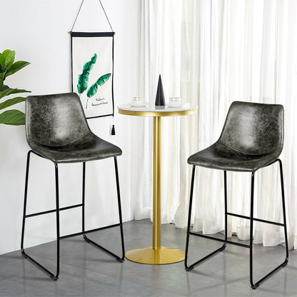Set of 2 Vintage Faux Suede Bar Stools-Grey