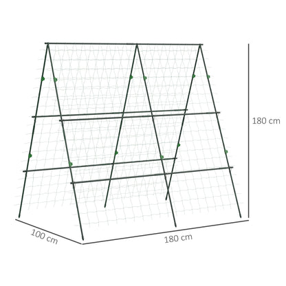 Outsunny Garden Cucumber Trellis for Climbing Plants, A-Frame Trellis Plant Support with Climbing Net, DIY Adjustable Cucumber Support Frame for Raised Bed, Vegetables, Flowers, Fruit, Green