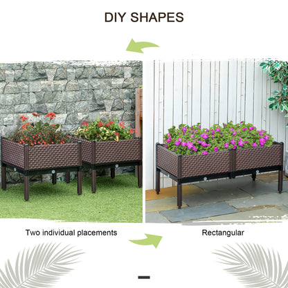 Outsunny 50cm x 50cm x 46.5cm Set of 2 41L Garden Raised Bed, Elevated Planter Box, Flower Vegetables Planting Container with Self-Watering Design and Drainage Holes