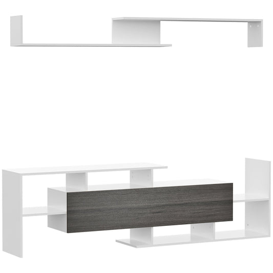 HOMCOM TV Cabinet with Wall Shelf for Wall-Mounted 65" TVs or Standing 40" TVs - White and Grey