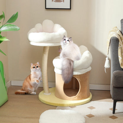 83cm Flower Cat Tree with Sisal Scratching Post and Top Perch-White