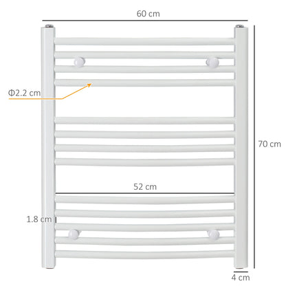 HOMCOM Curved Heated Towel Rail, Hydronic Bathroom Ladder Radiator Towel Warmer For Central Heating 600mm x 700mm, White