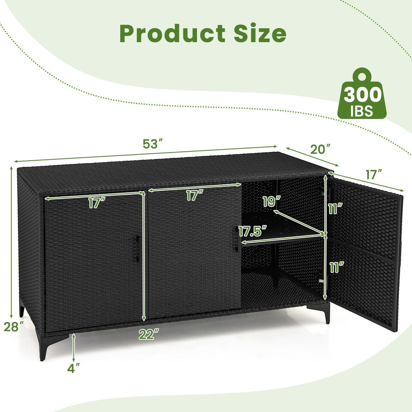 318 L Patio Wicker Storage Cabinet Deck Box with Removable Shelves-Black