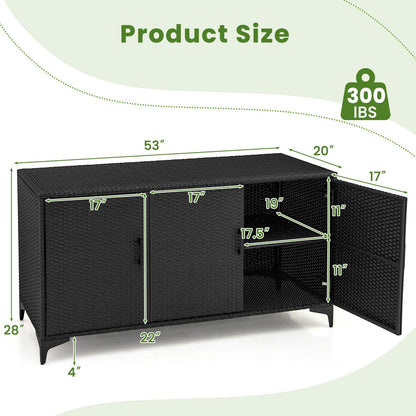 318 L Patio Wicker Storage Cabinet Deck Box with Removable Shelves-Black