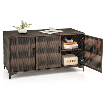 318 L Patio Wicker Storage Cabinet Deck Box with Removable Shelves-Brown