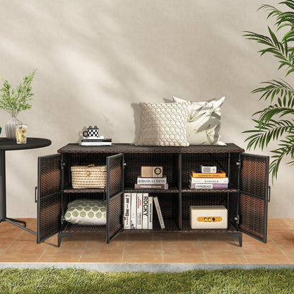 318 L Patio Wicker Storage Cabinet Deck Box with Removable Shelves-Brown