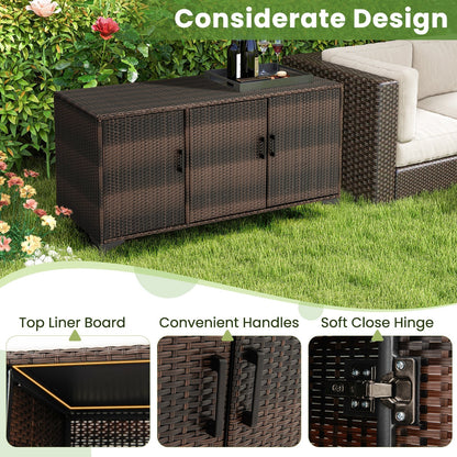 318 L Patio Wicker Storage Cabinet Deck Box with Removable Shelves-Brown