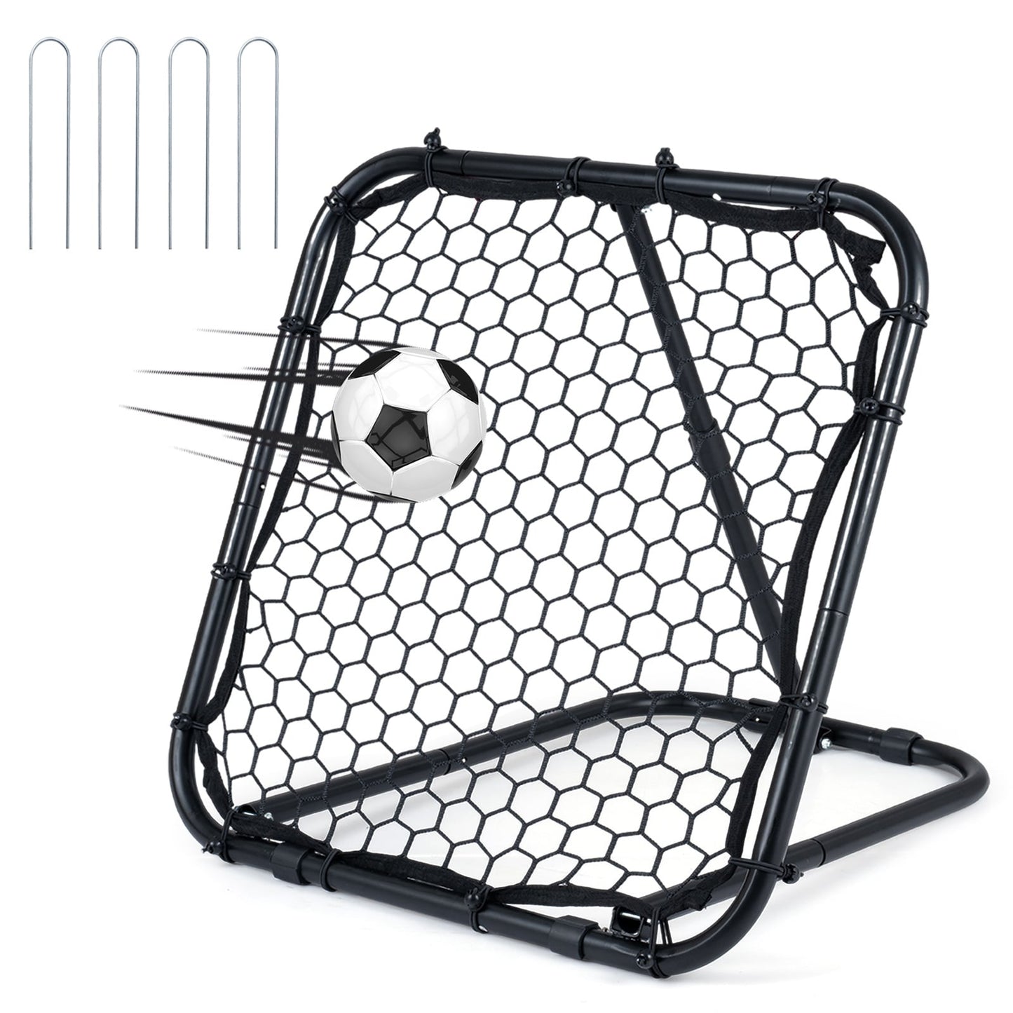 85 x 85 cm Football Rebounder with 5 Adjustable Angles and 4 Ground Stakes