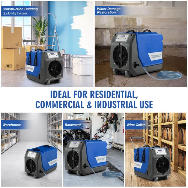 85L/Day Commercial Dehumidifier with Pump and 24H Timer-Blue
