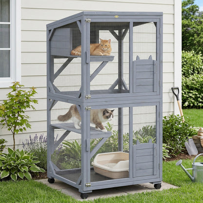 PawHut Movable Outdoor Catio with Resting Box, 3 Jumping Platforms, Waterproof Asphalt Roof for Outdoor Indoor