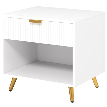 HOMCOM Elegant Bedside Table, with Drawer and Shelf - White/Gold Tone