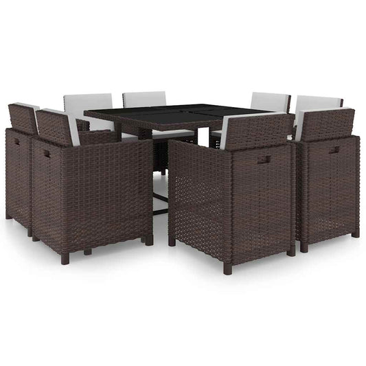42544 vidaXL 9 Piece Outdoor Dining Set with Cushions Poly Rattan Brown 1