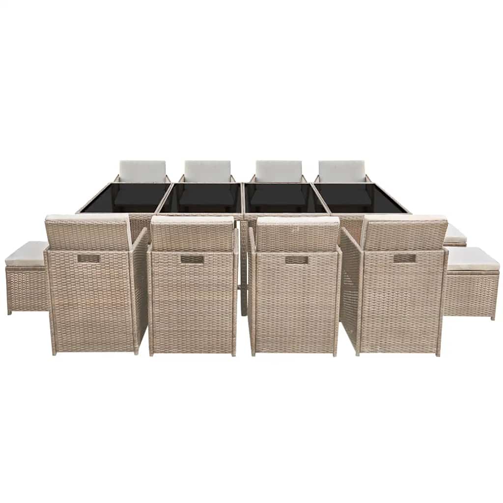 42558 vidaXL 13 Piece Outdoor Dining Set with Cushions Poly Rattan Beige 3