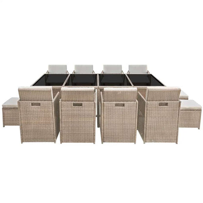 42558 vidaXL 13 Piece Outdoor Dining Set with Cushions Poly Rattan Beige 3