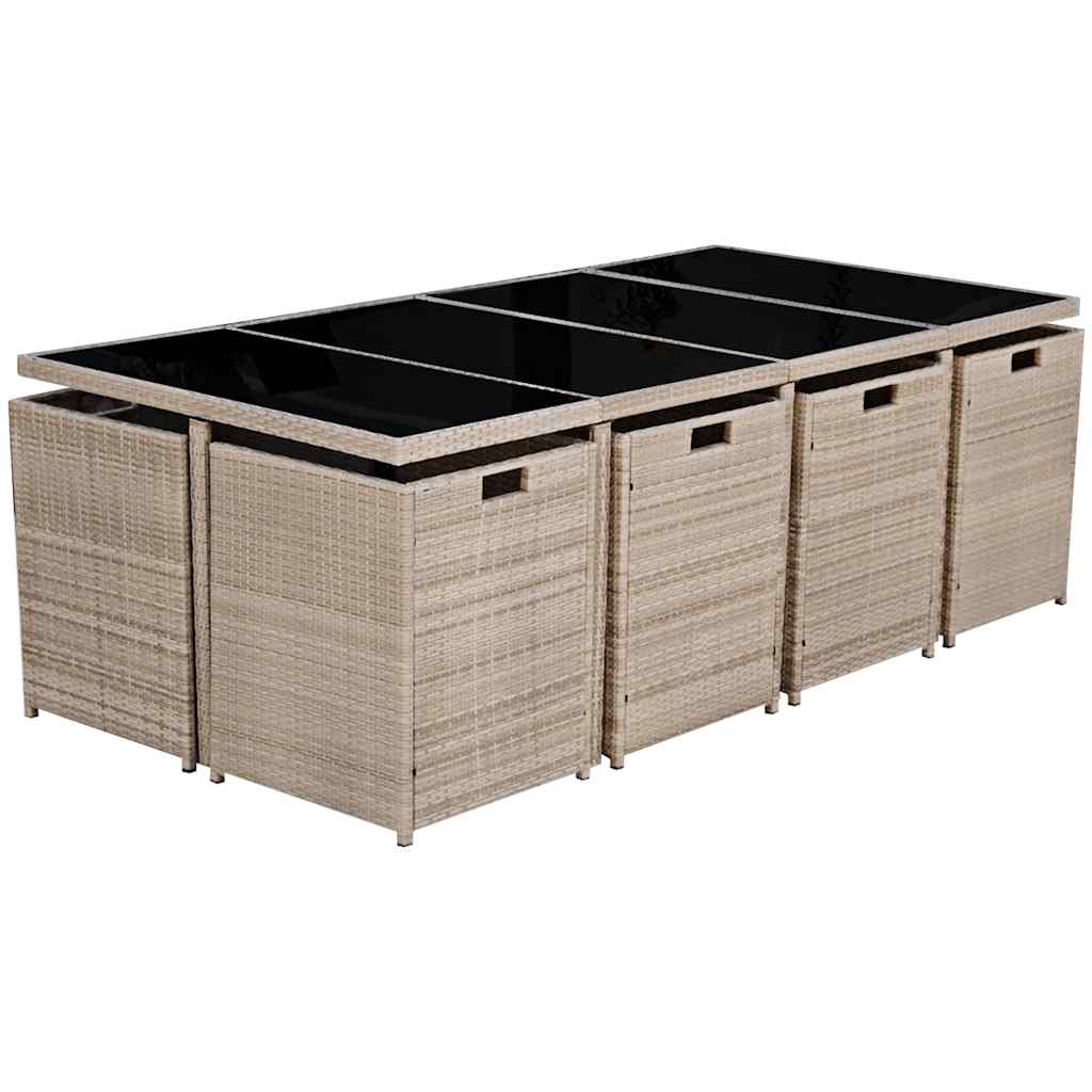 42558 vidaXL 13 Piece Outdoor Dining Set with Cushions Poly Rattan Beige 4