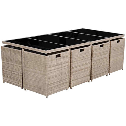 42558 vidaXL 13 Piece Outdoor Dining Set with Cushions Poly Rattan Beige 4