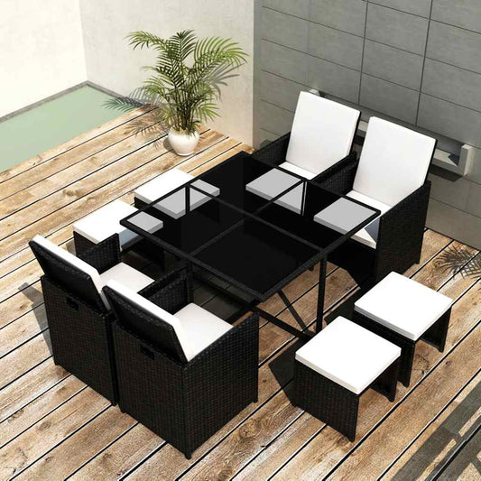 5 Piece Outdoor Dining Set with Cushions Poly Rattan Black 8