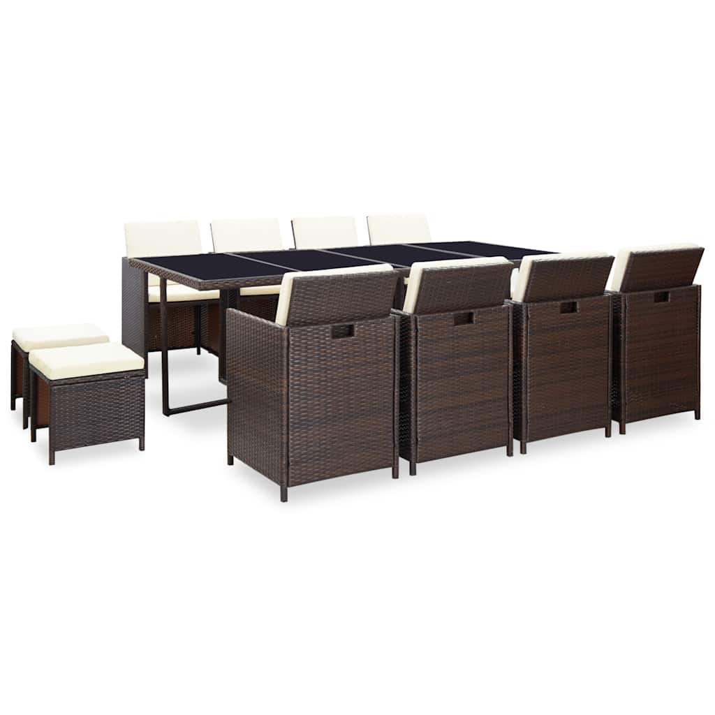 vidaXL 13 Piece Outdoor Dining Set with Cushions Poly Rattan Brown 2