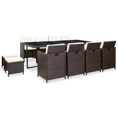 vidaXL 13 Piece Outdoor Dining Set with Cushions Poly Rattan Brown 2