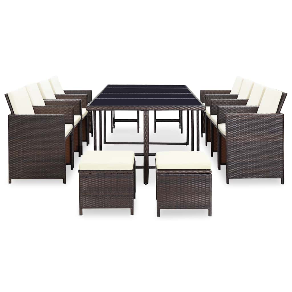 vidaXL 13 Piece Outdoor Dining Set with Cushions Poly Rattan Brown 3