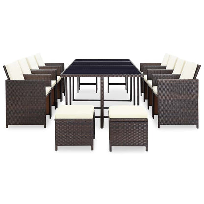 vidaXL 13 Piece Outdoor Dining Set with Cushions Poly Rattan Brown 3