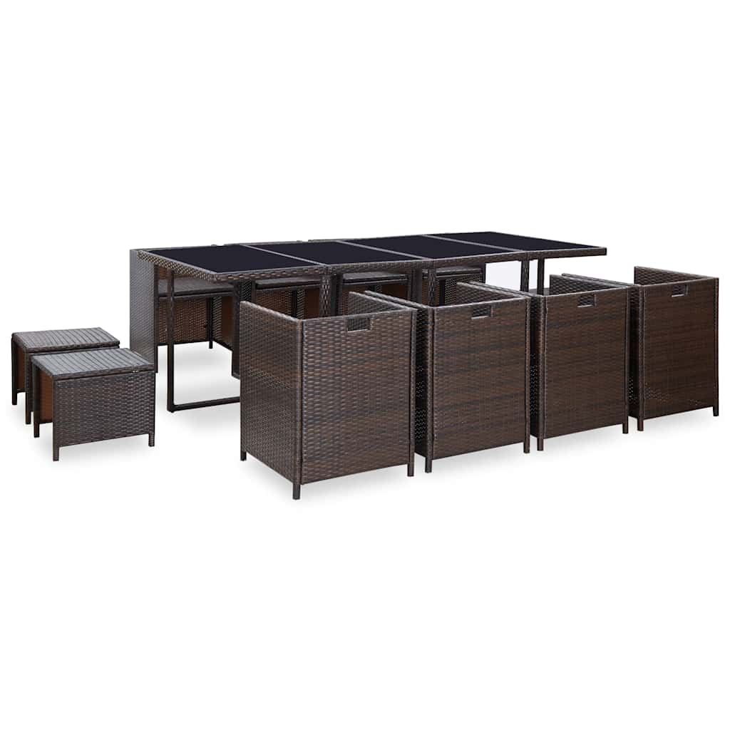 vidaXL 13 Piece Outdoor Dining Set with Cushions Poly Rattan Brown 4
