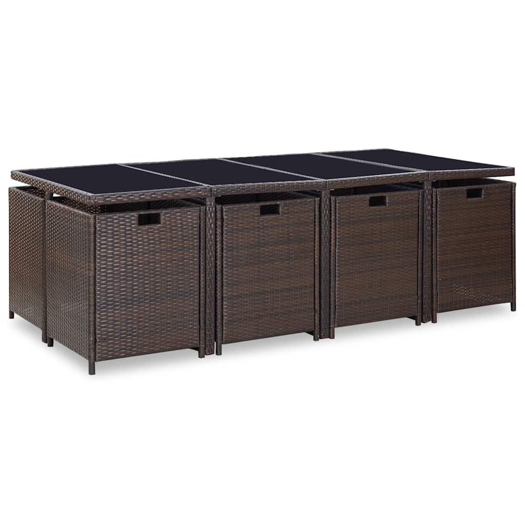 vidaXL 13 Piece Outdoor Dining Set with Cushions Poly Rattan Brown 5