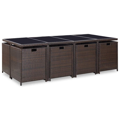 vidaXL 13 Piece Outdoor Dining Set with Cushions Poly Rattan Brown 5